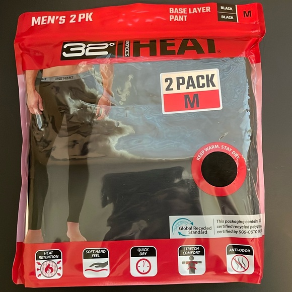 NIP Men’s 2-pk 32 degrees Heat Base Layer Pant, Black, Size Medium - Picture 1 of 5